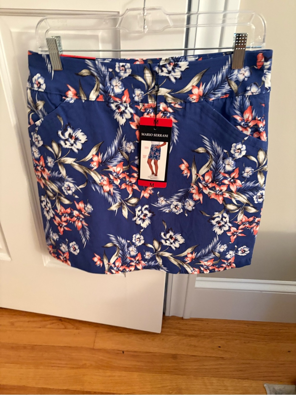 Mario Serrani Navy Blue Floral Mini Skirt with Coral Accents